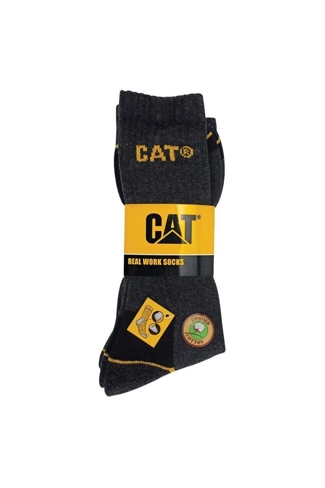 CAT CAT Men's 3 Pack Real Work Socks with Cushioned Heel & Toe in Grey - 2