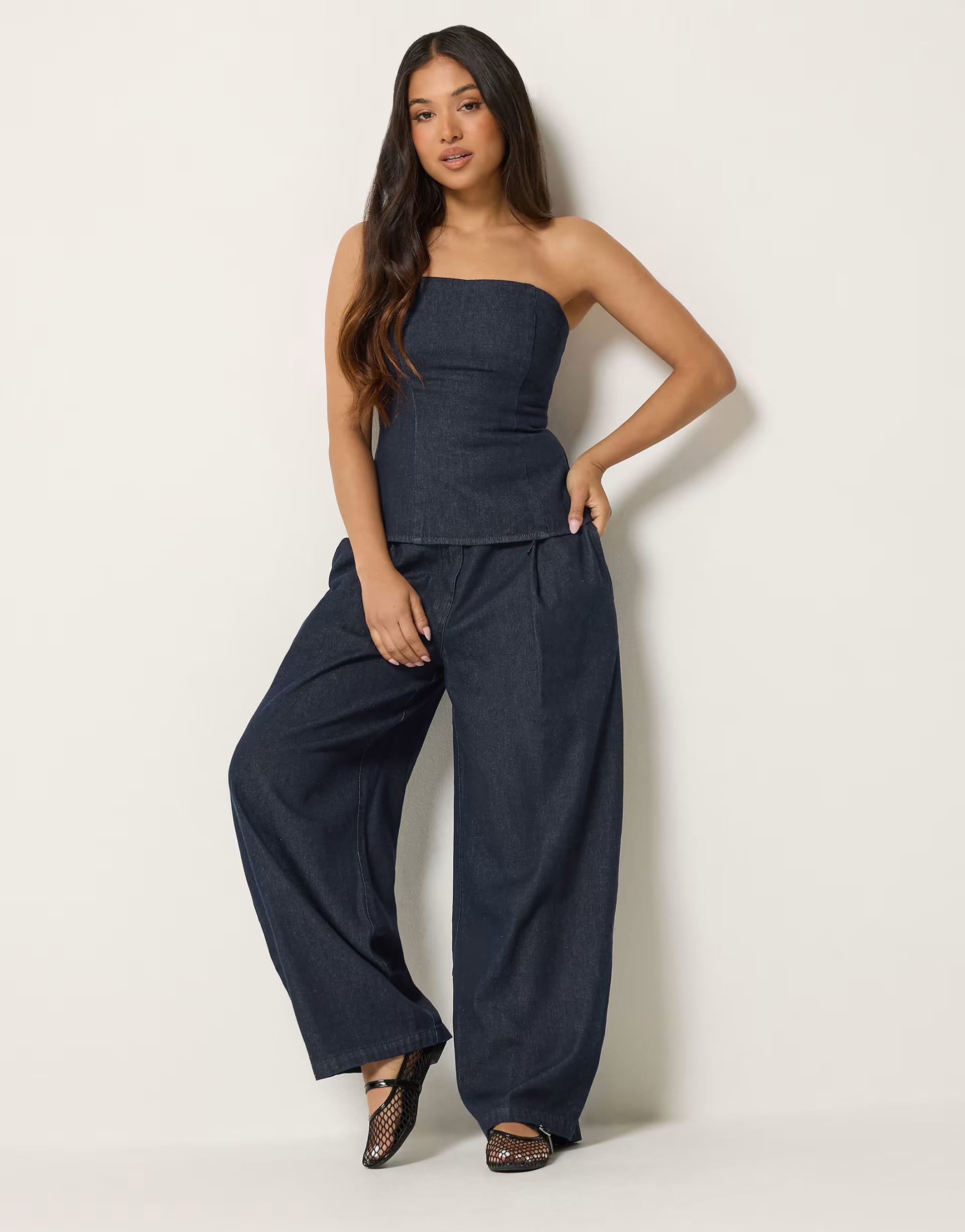PixieGirl Petite pleated wide leg jeans in blue