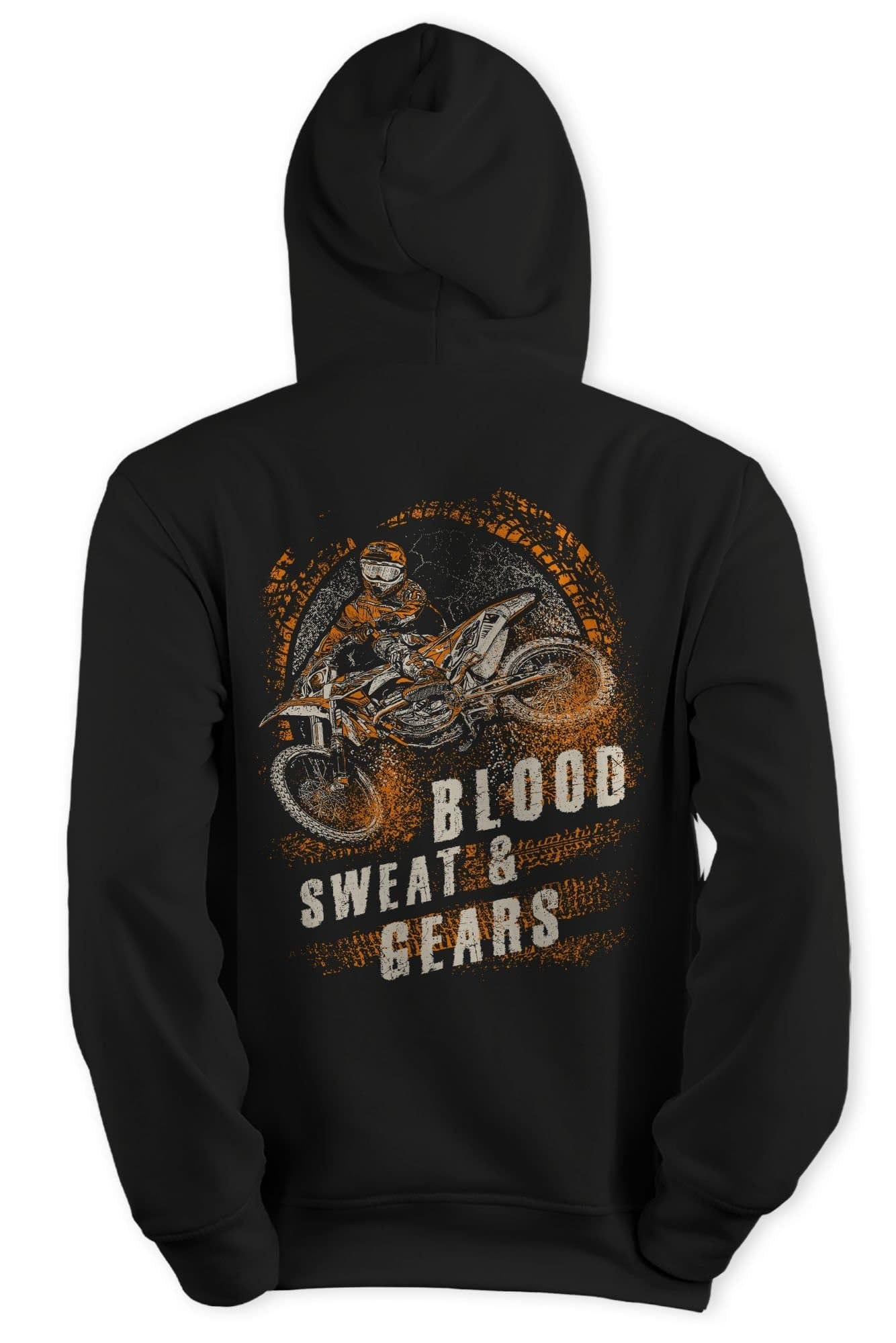 Bad Zebedee Bad Zebedee Men's Blood Sweat & Gears Back Print Motorbike Hoodie in Black