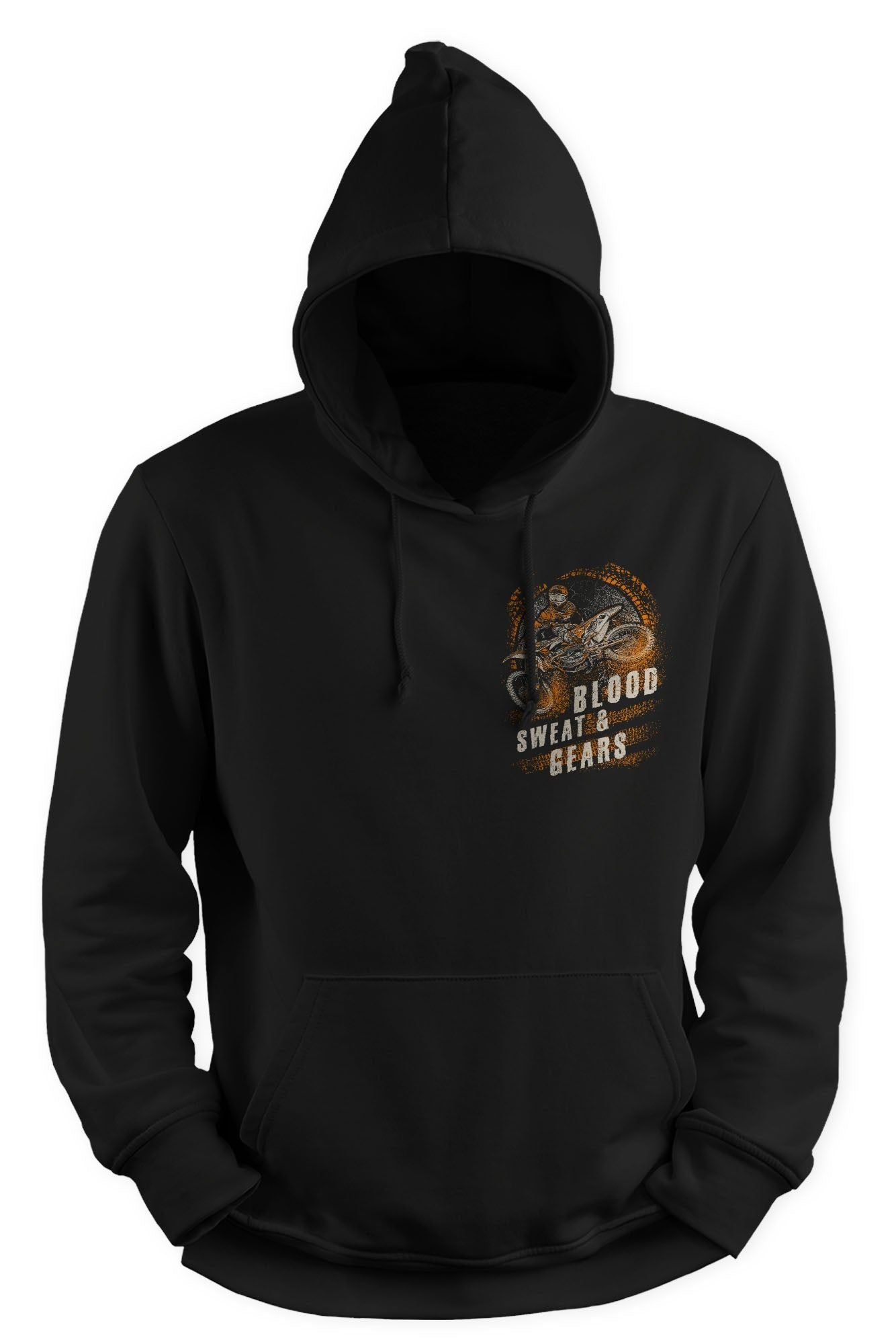 Bad Zebedee Bad Zebedee Men's Blood Sweat & Gears Back Print Motorbike Hoodie in Black - 4