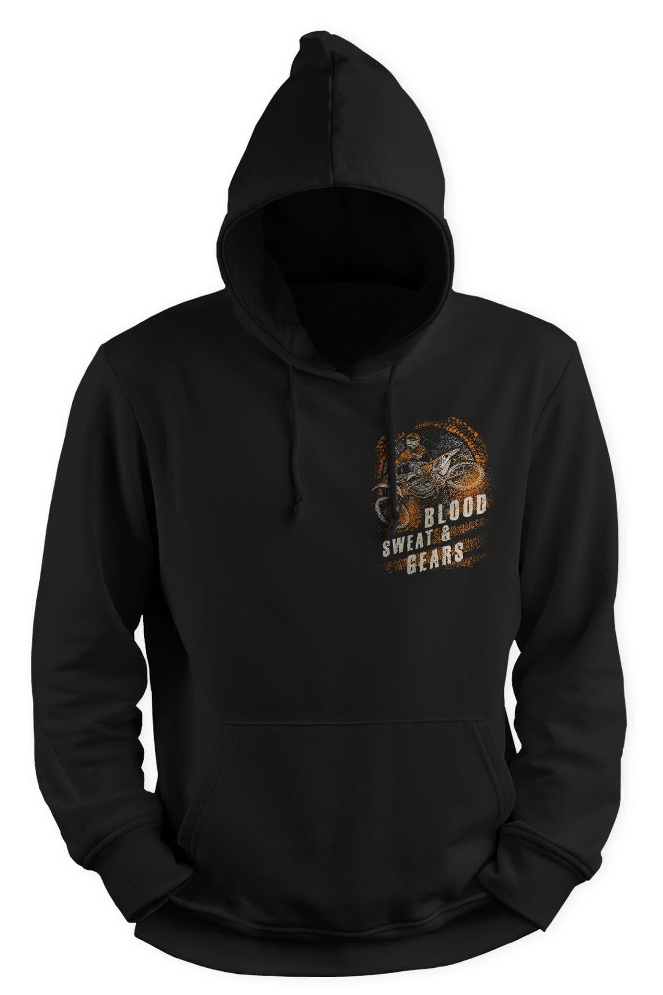 Bad Zebedee Bad Zebedee Men's Blood Sweat & Gears Back Print Motorbike Hoodie in Black - 4