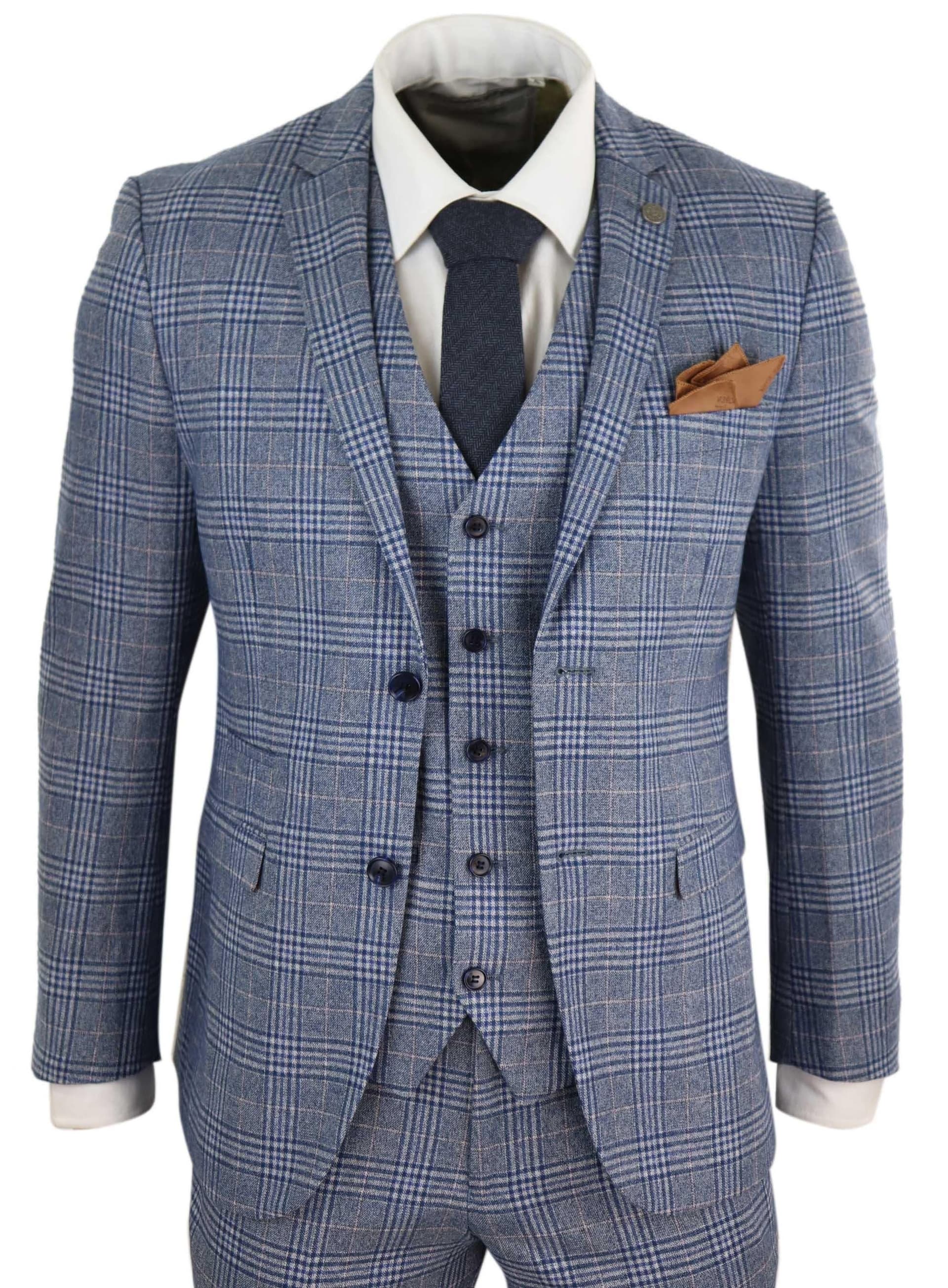 Paul Andrew Paul Andrew Men's Victor Blue 3 Piece Suit Check Classic