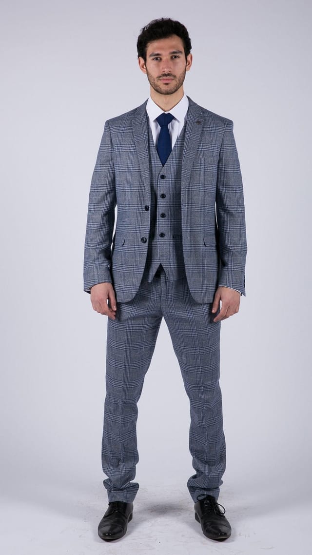 Paul Andrew Paul Andrew Men's Victor Blue 3 Piece Suit Check Classic - 2