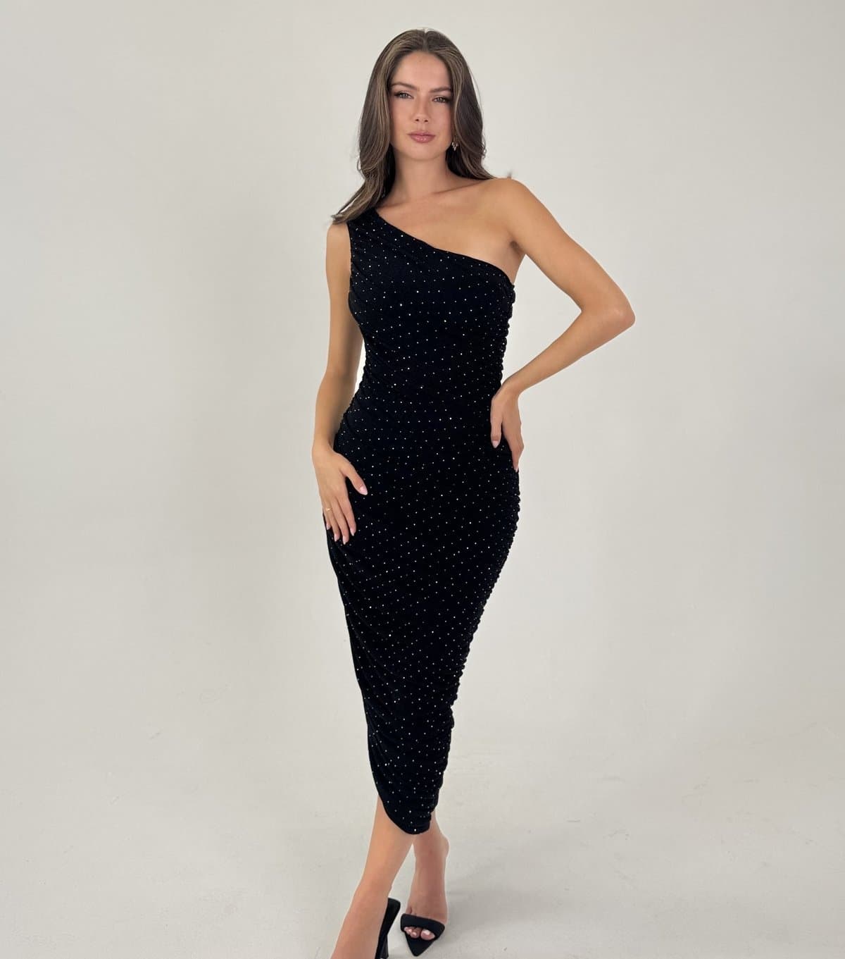 AX Paris Women's Black Velvet One Shoulder Sparkly Midi Dress AX Paris New Look