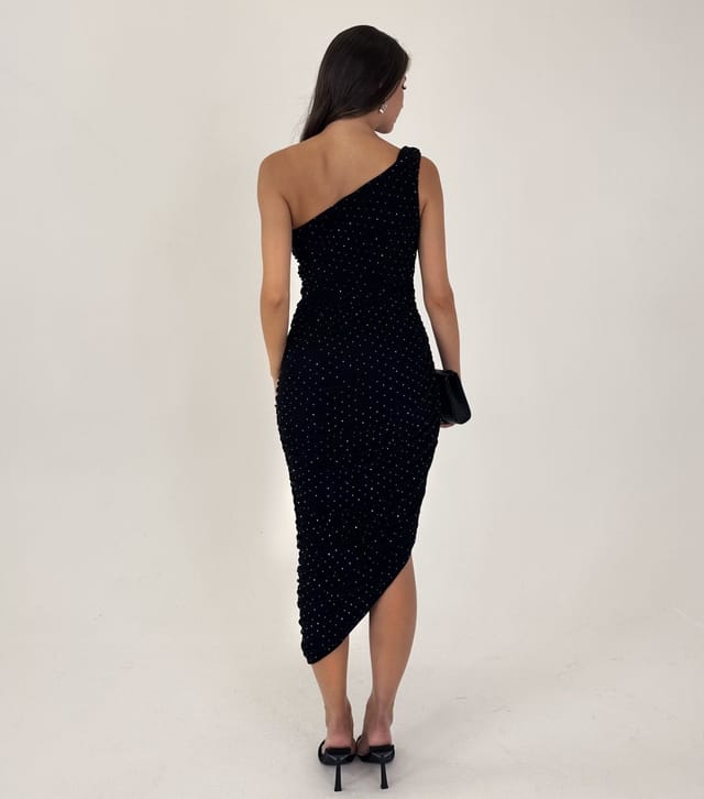 AX Paris Women's Black Velvet One Shoulder Sparkly Midi Dress AX Paris New Look - 3