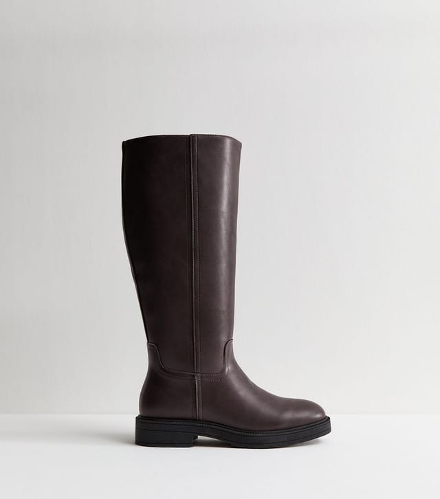 New Look Women's Burgundy Faux Leather Knee High Riding Boots Vegan New Look - 2