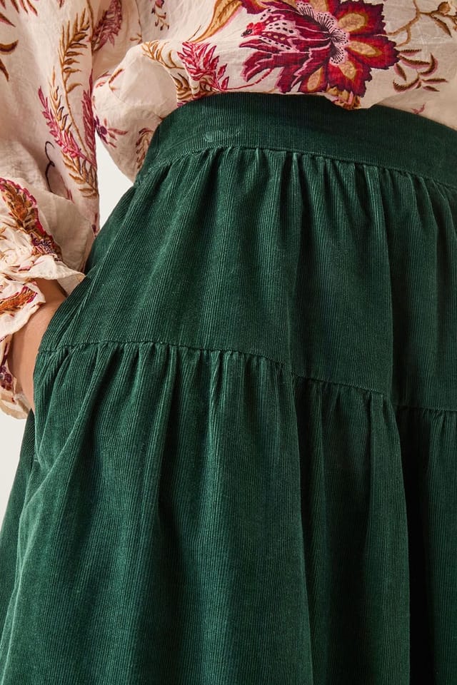Monsoon Monsoon Women's Mina Corduroy Midi Skirt Green - 3