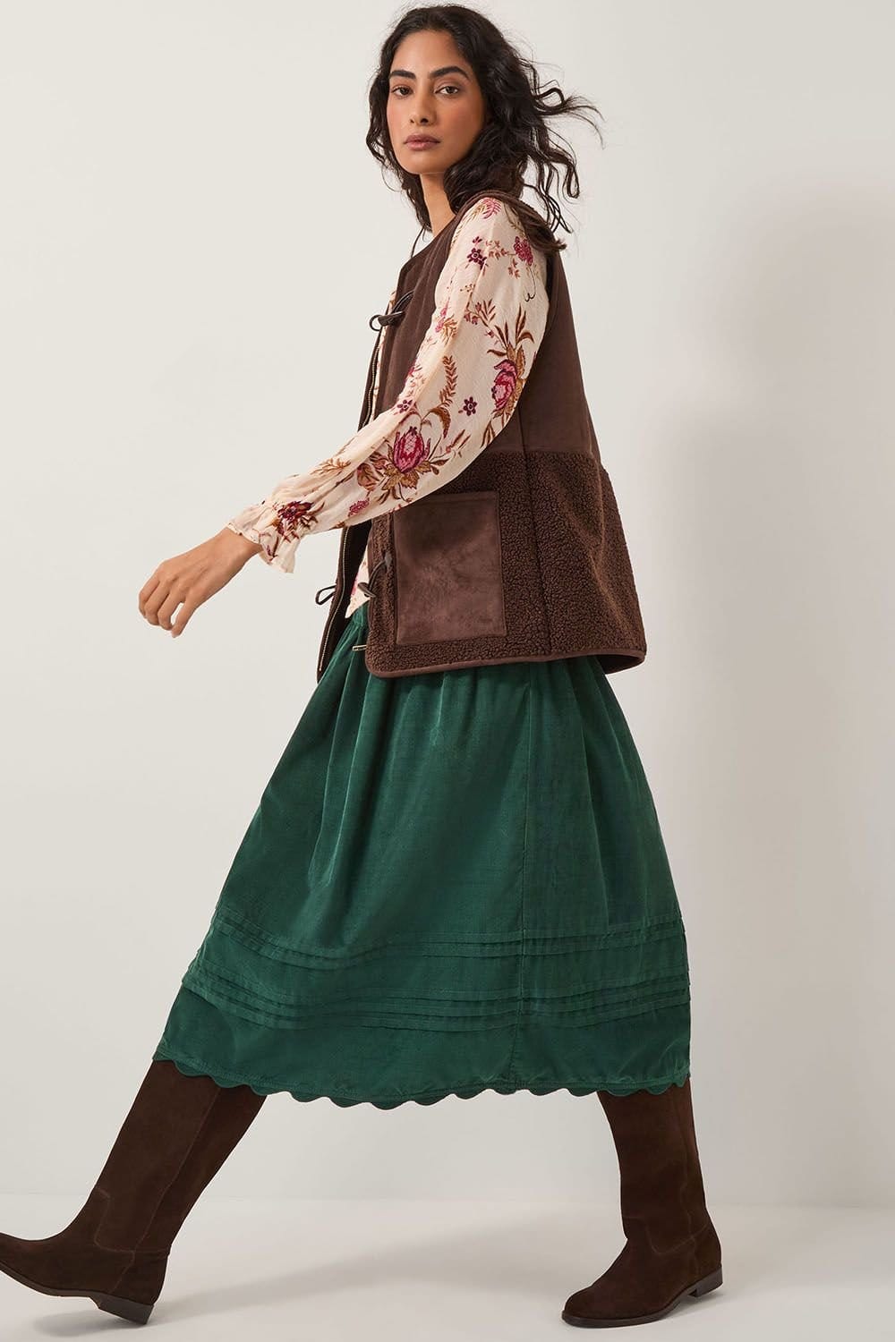 Monsoon Monsoon Women's Mina Corduroy Midi Skirt Green - 4