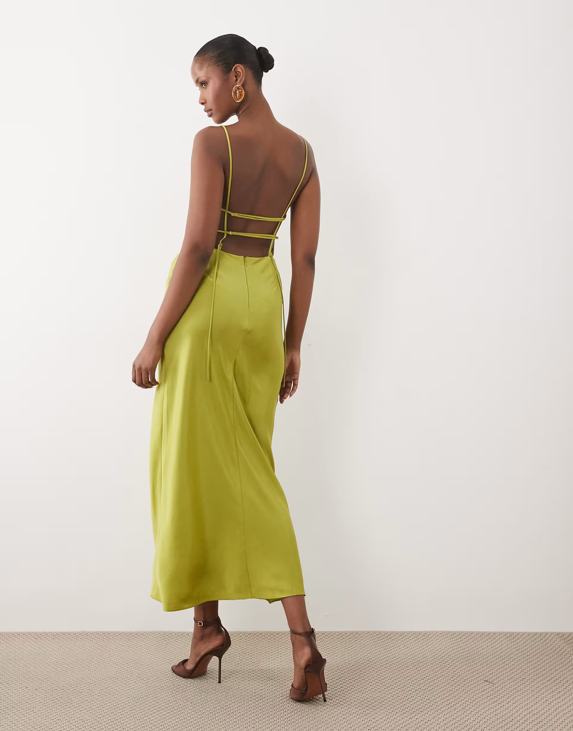ASOS ASOS DESIGN straight neck cami midi dress with strappy back in golden lime