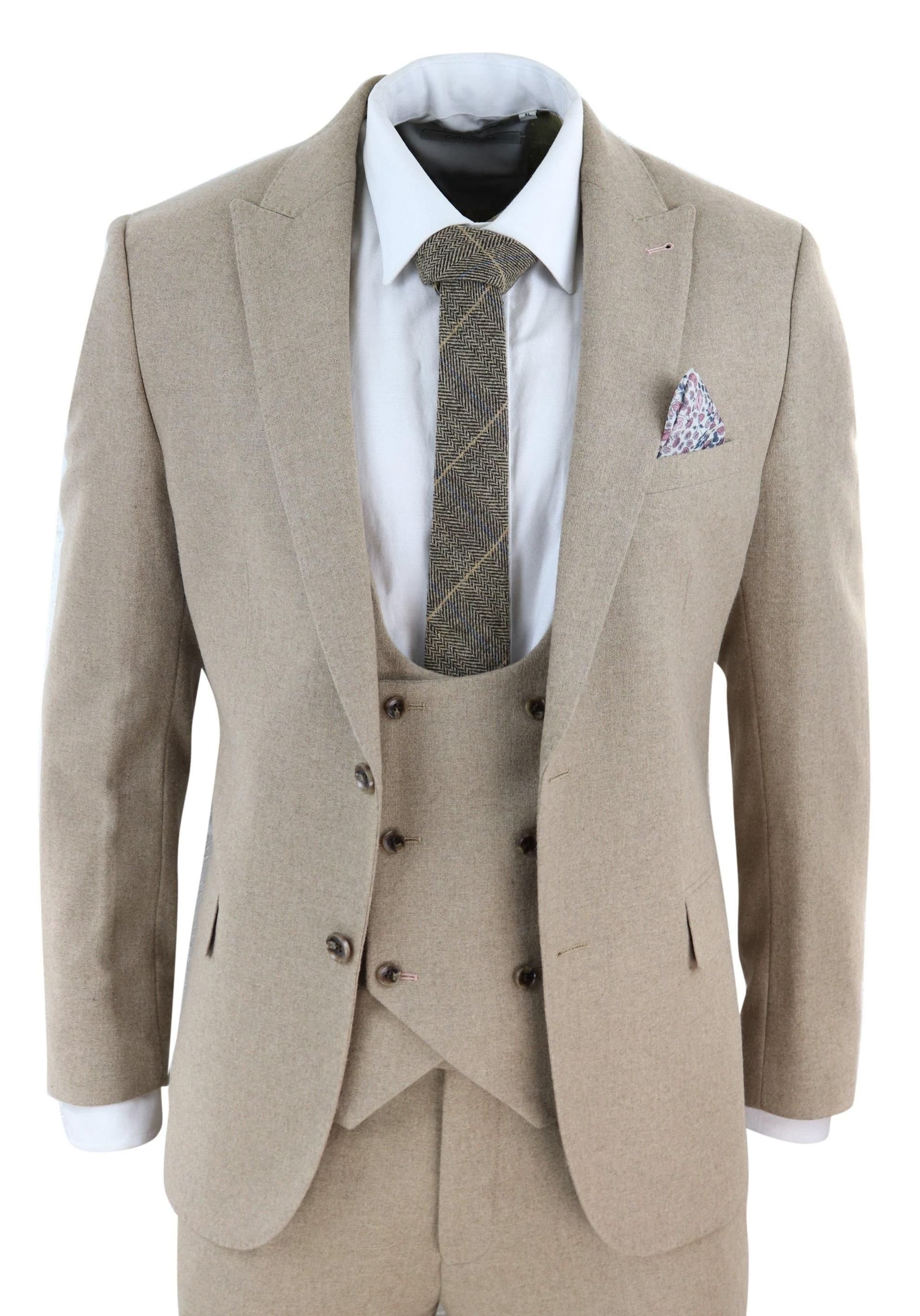 Harry Brown Harry Brown Men's 3 Piece Suit Tan Brown Double Breasted in Camel