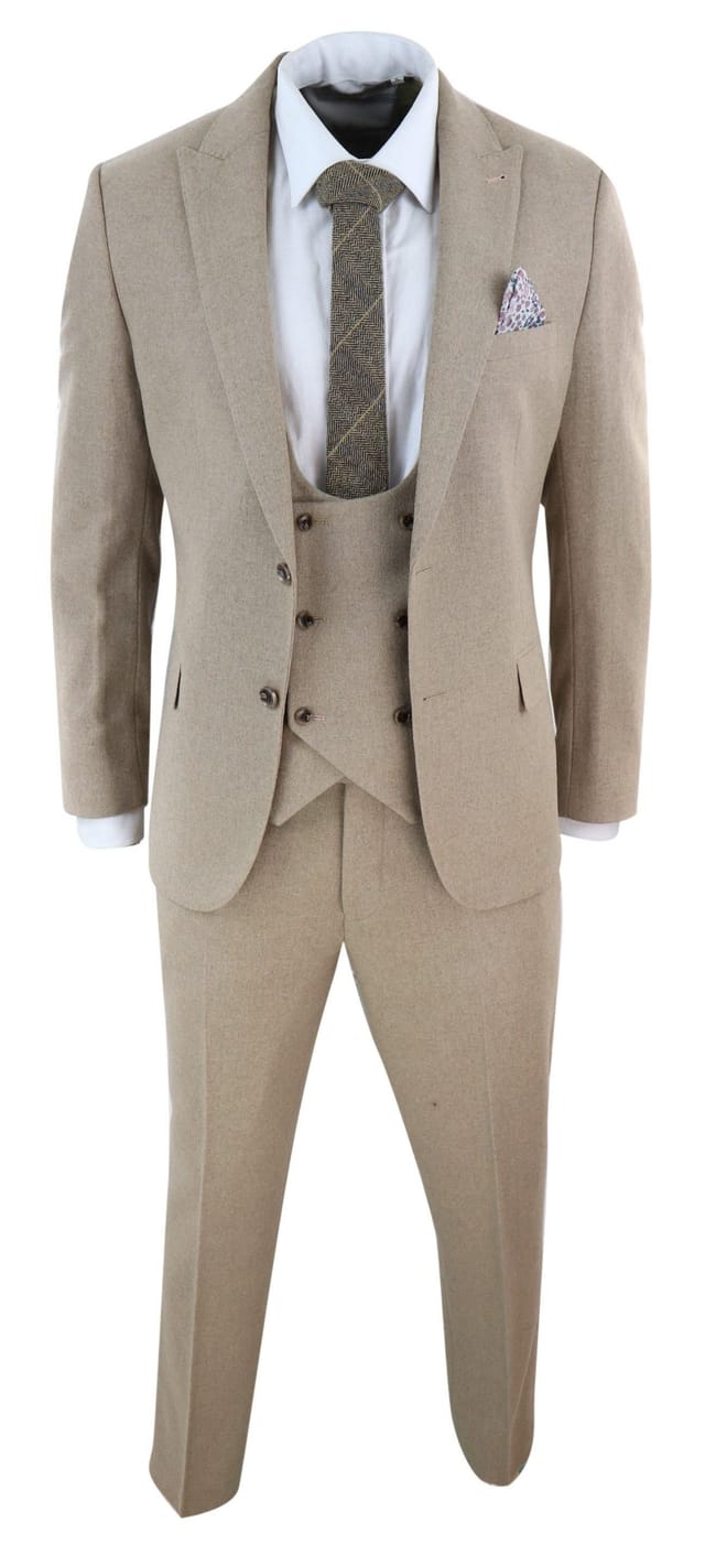 Harry Brown Harry Brown Men's 3 Piece Suit Tan Brown Double Breasted in Camel - 3
