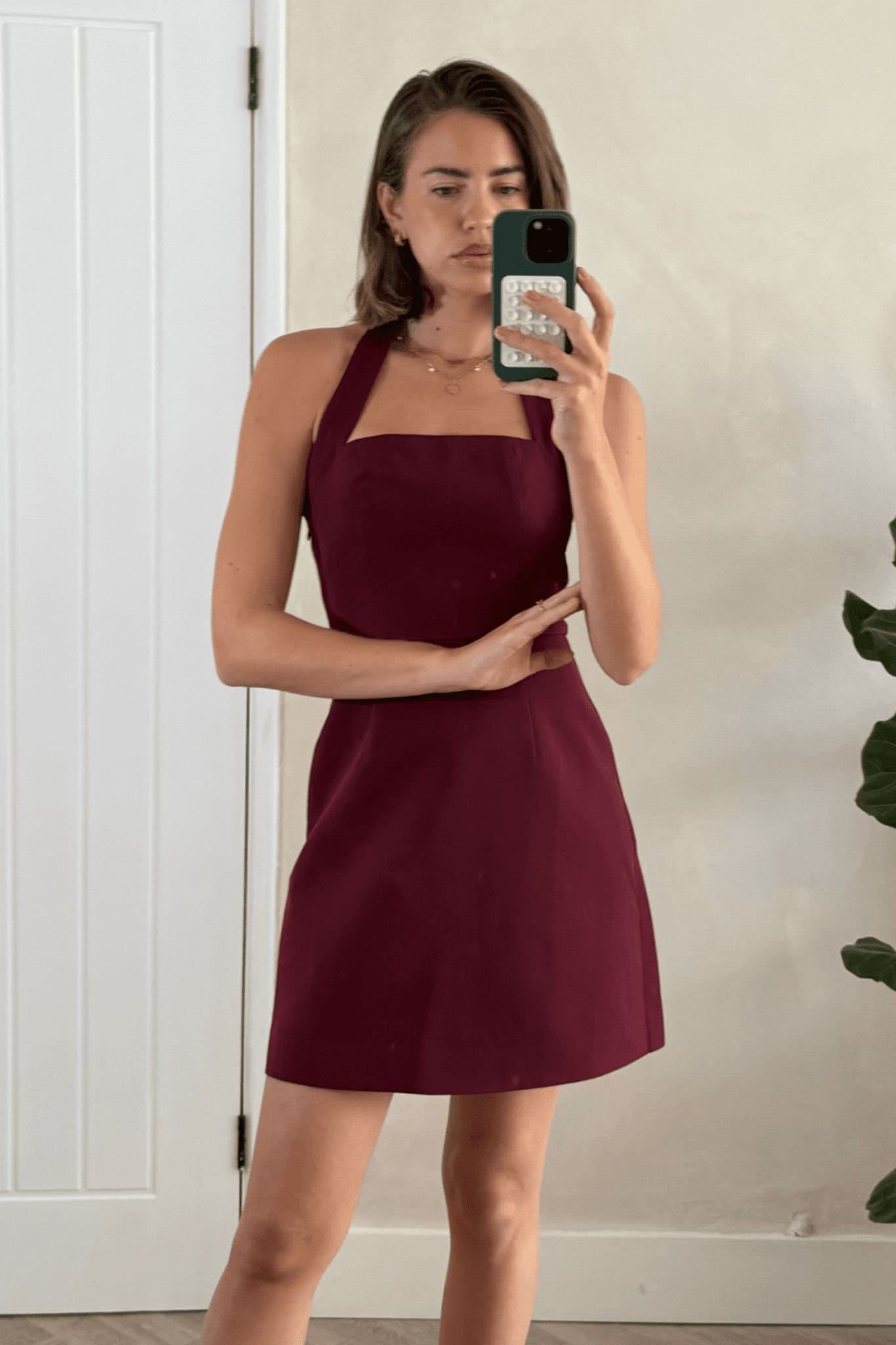 Style Cheat Style Cheat Women's Tilly Red Halter Mini Dress in Burgundy