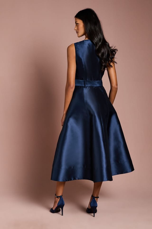 Coast Coast Women's Petite Button Through Belted Prom Dress in Navy - 3