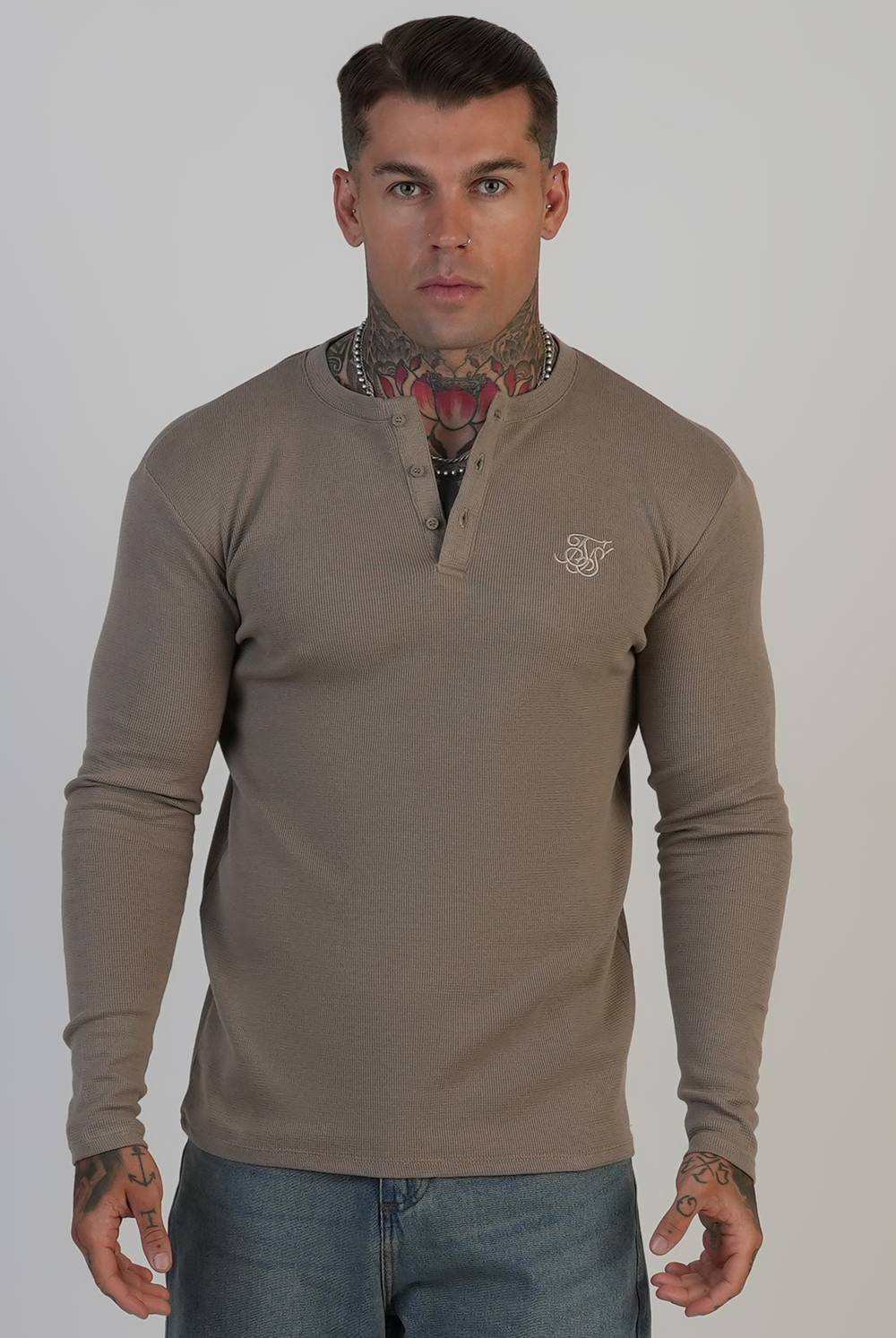 SikSilk SikSilk Men's Henley T-Shirt in Beige - 1