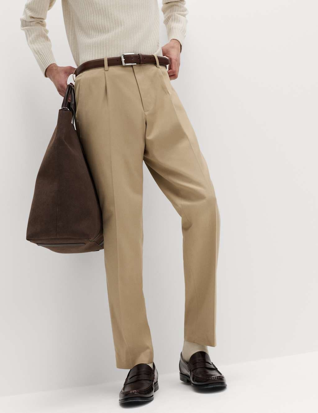 Marks & Spencer M&S Tailored Fit Stretch Smart Trousers Sand