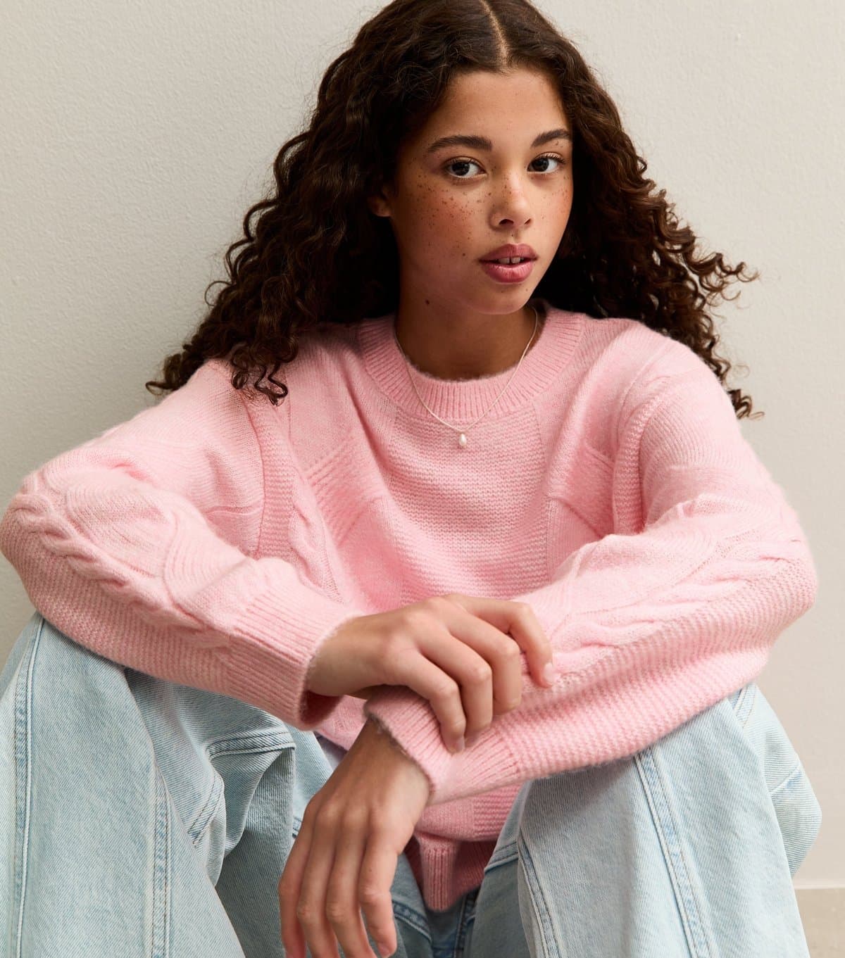 New Look Girls' Light Pink Chunky Cable Knit Jumper New Look