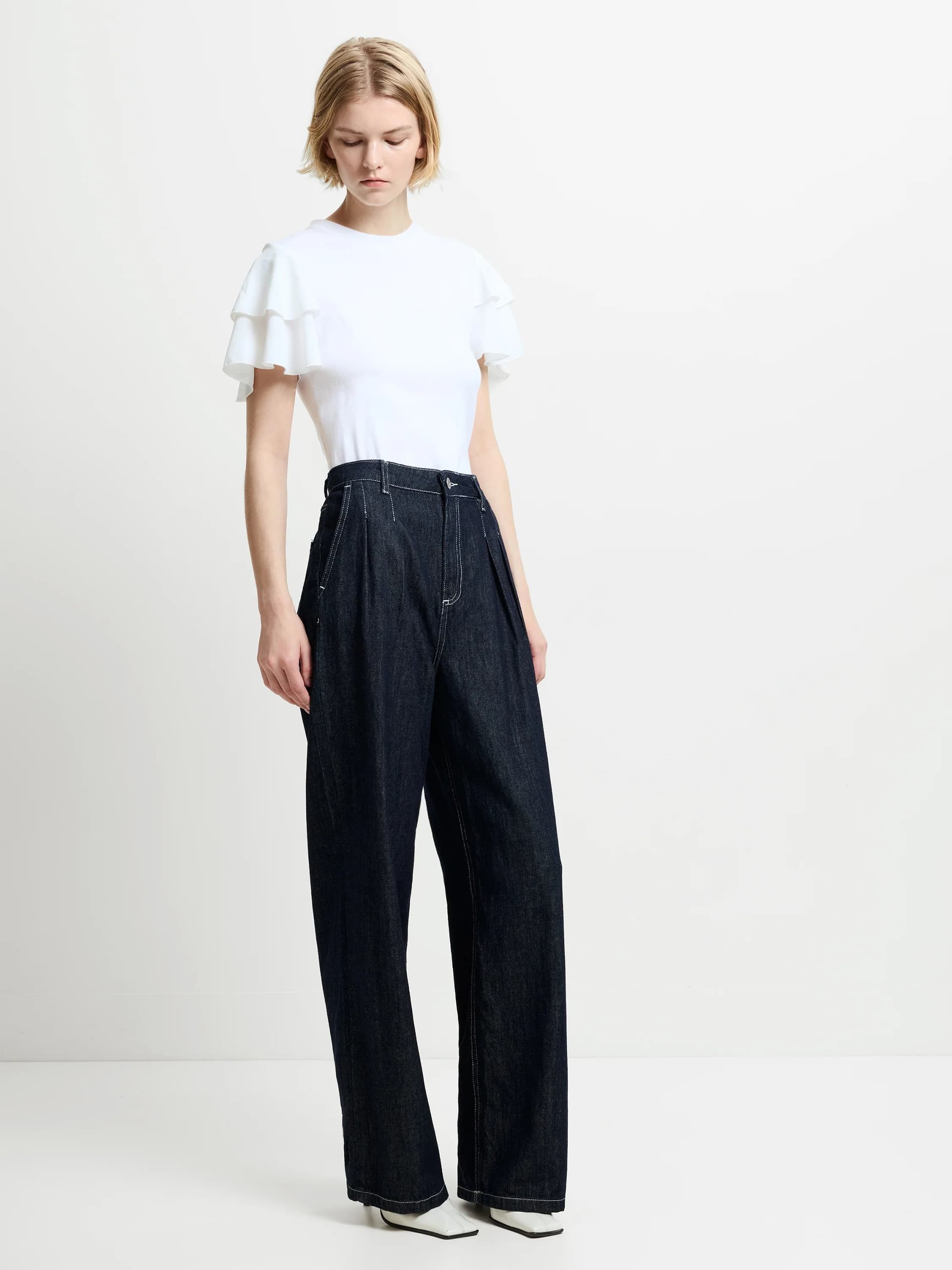French Connection Finley Denim Wide Leg Jean 32 Inch Clean Indigo