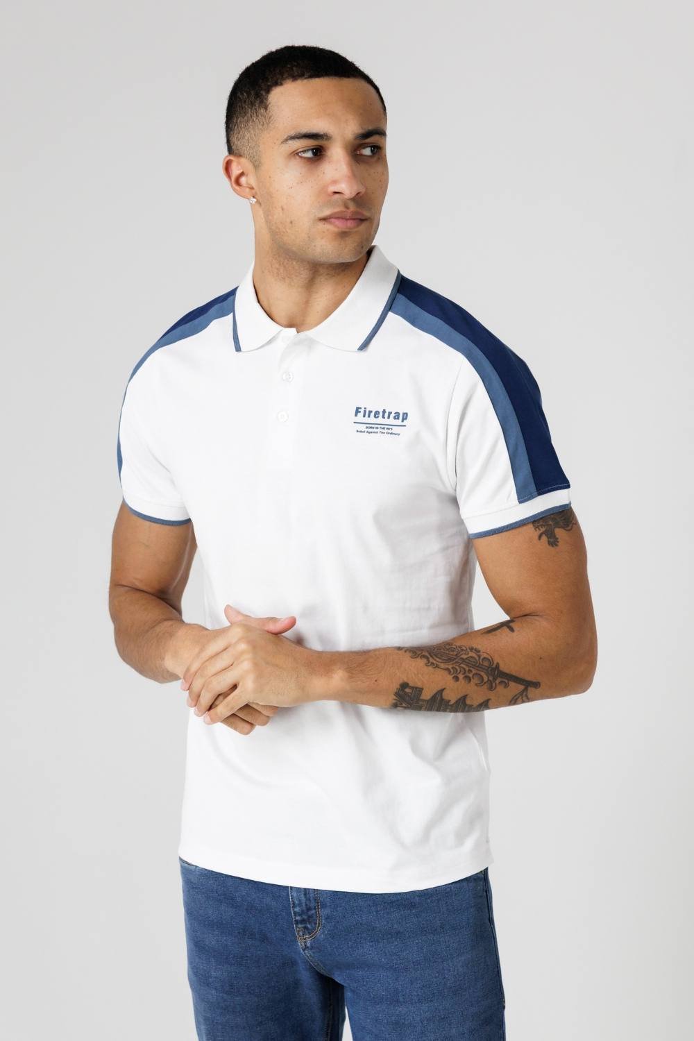 Firetrap Firetrap Men's Regular Fit Cotton Jersey Button Polo in White - 2