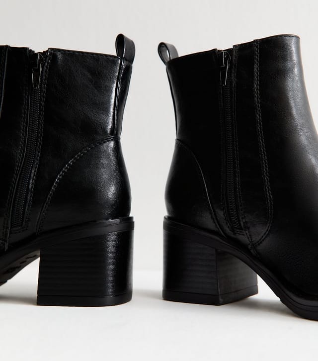 New Look Women's Black Faux Leather Block Heel Ankle Boots Vegan New Look - 3