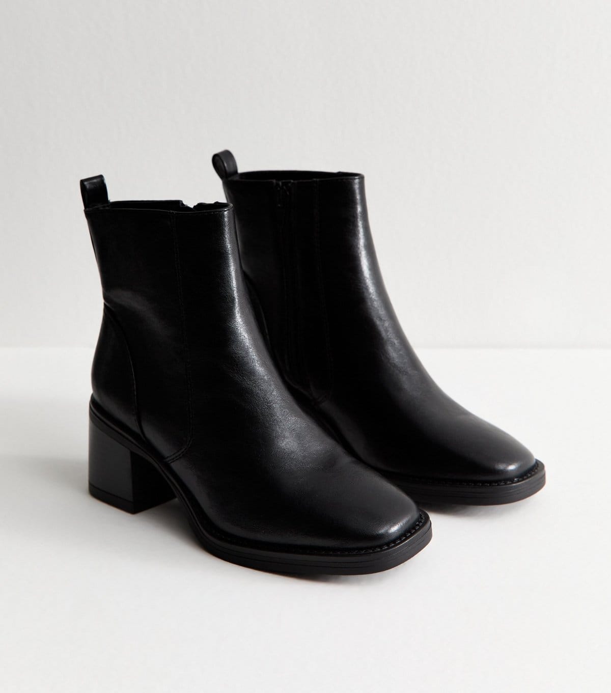 New Look Women's Black Faux Leather Block Heel Ankle Boots Vegan New Look - 4