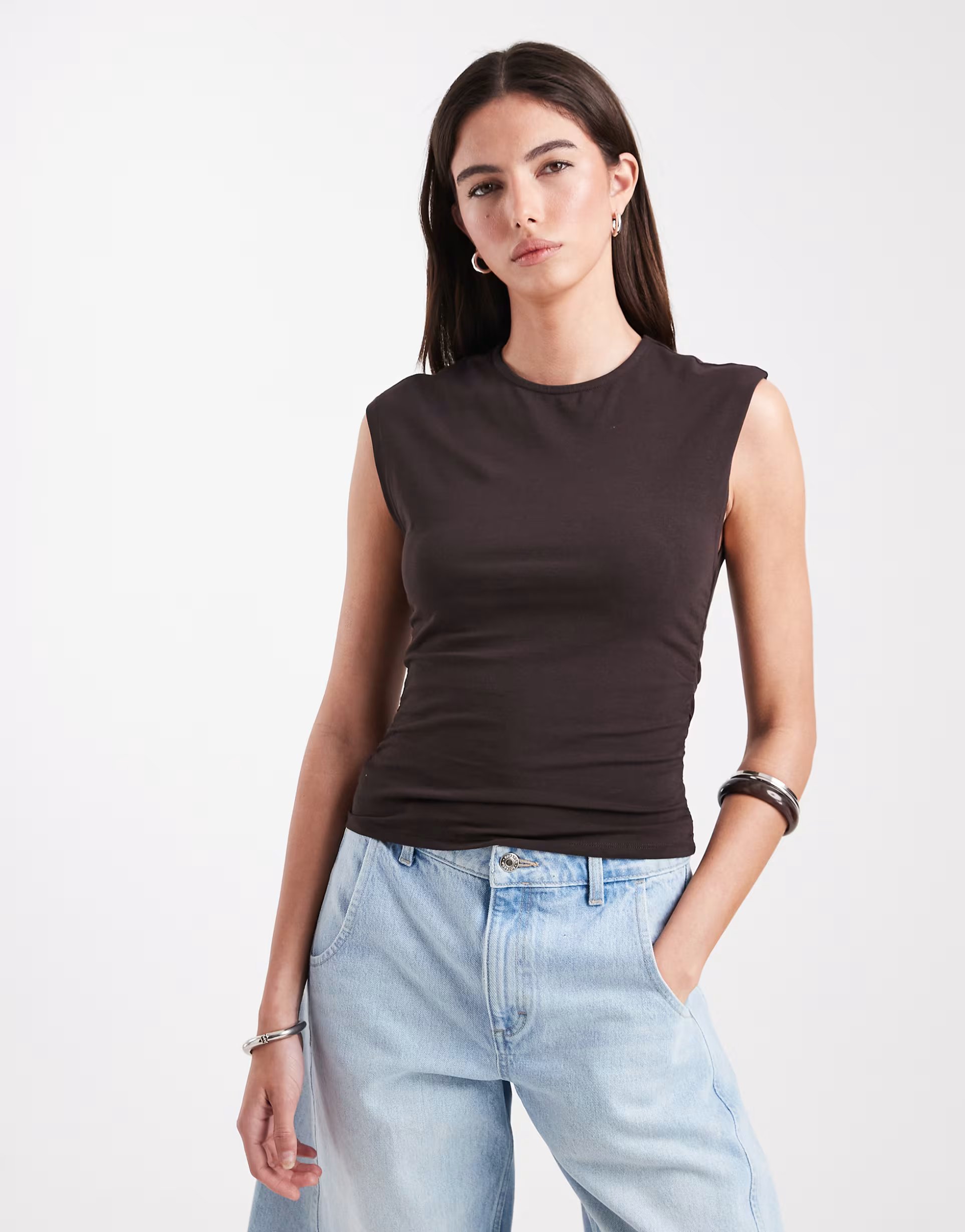 ASOS ONLY ruched sleeveless top in brown - 1