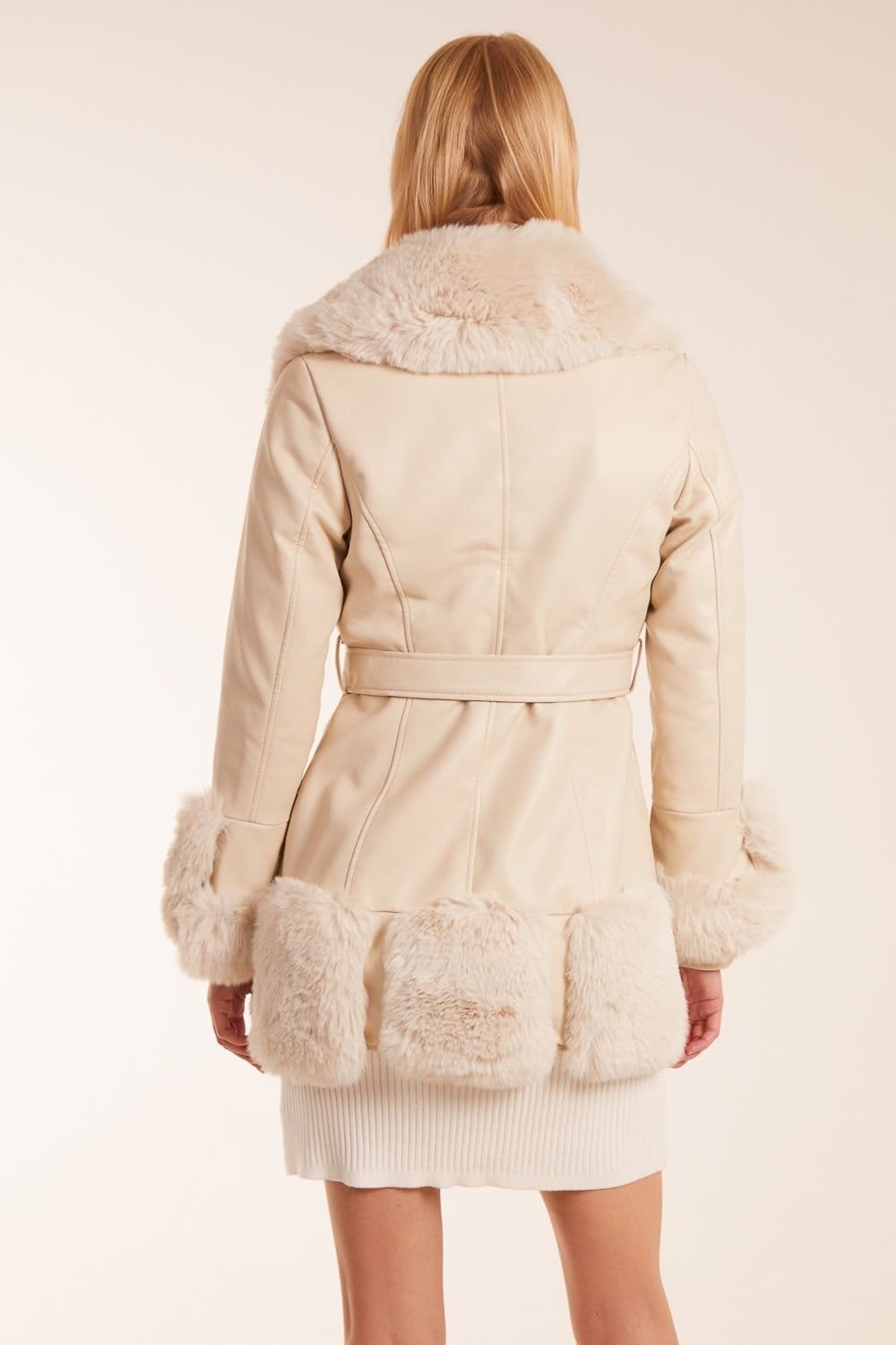 Blue Vanilla Blue Vanilla Women's Faux Fur PU Coat With Zip in Stone - 4