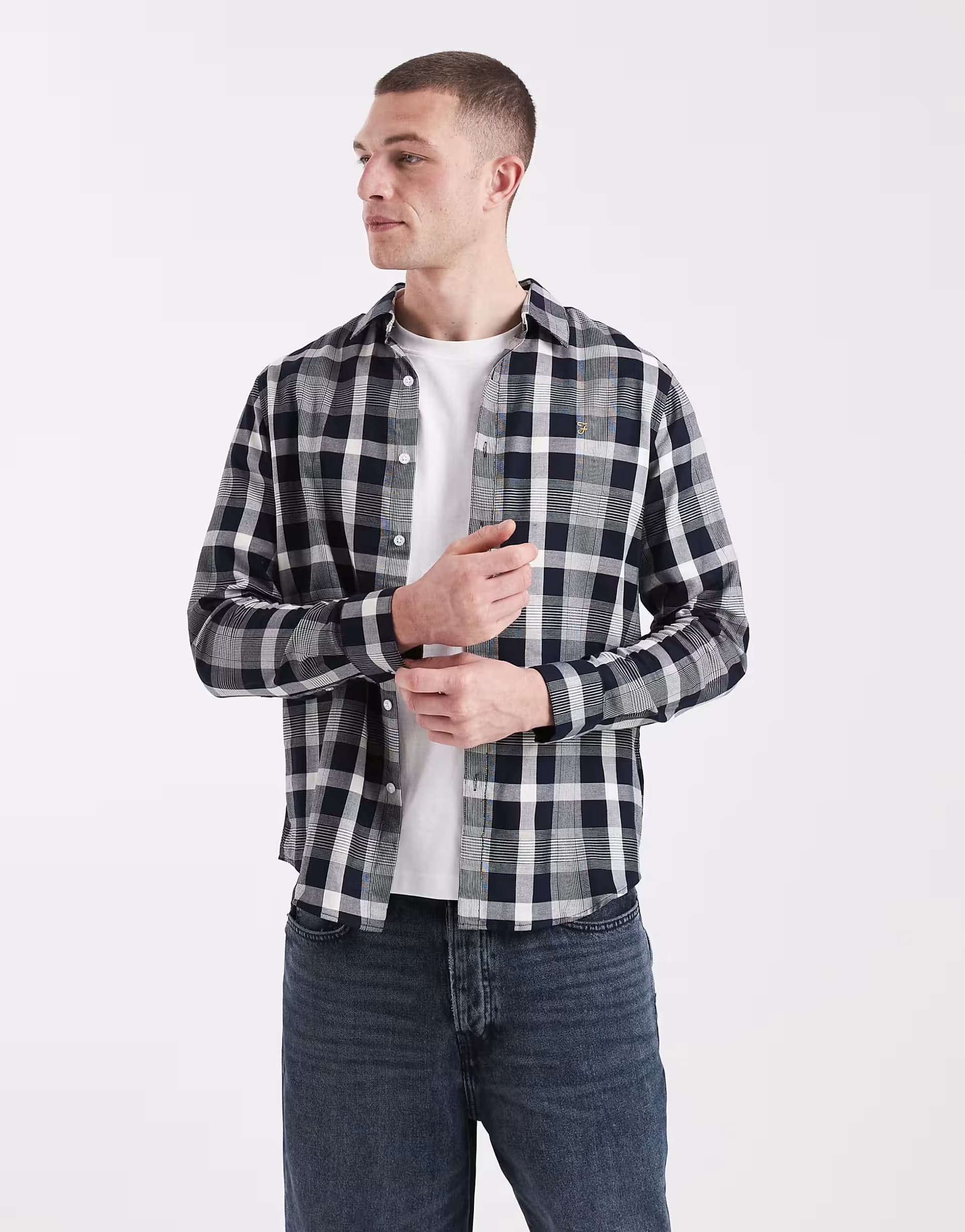 ASOS Farah weinand checked longsleeve shirt in navy