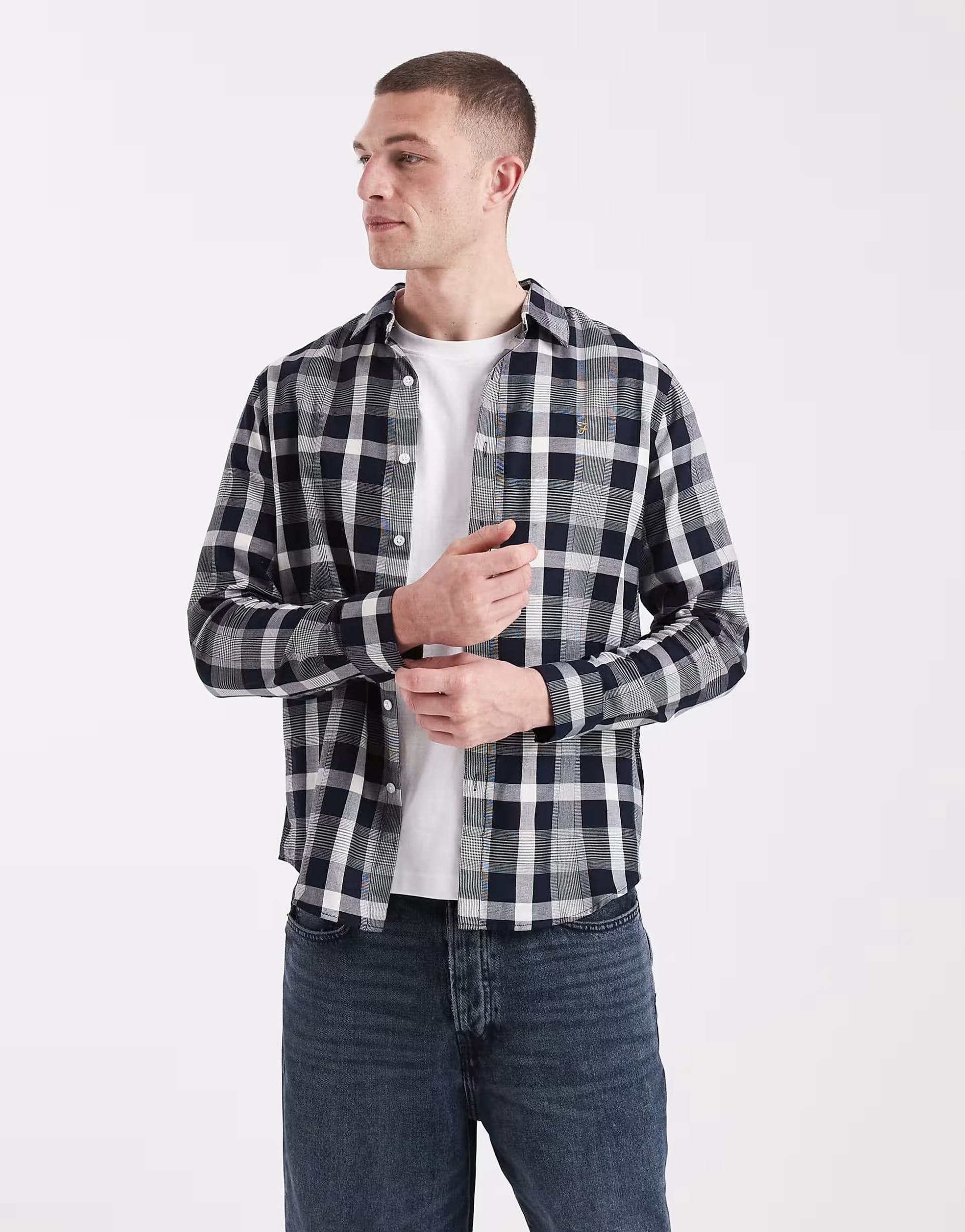 ASOS Farah Weinand Navy Checked Longsleeve Shirt