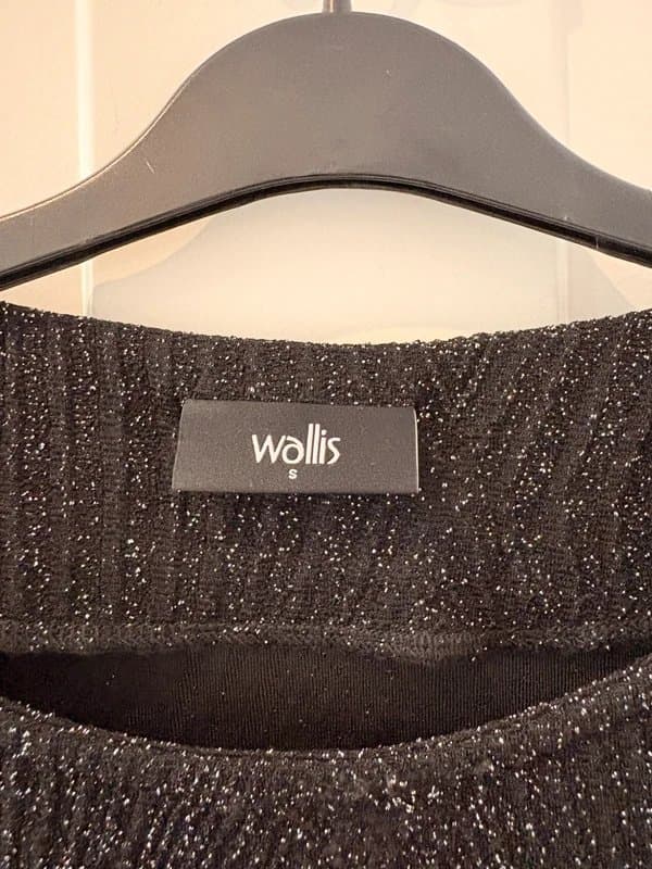 Wallis Wallis black silver glitter sparkle slash neck mini dress 3/4 sleeve boat neck dress