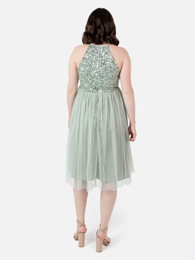 Maya Deluxe Maya Deluxe Women's Embellished Halter Neck Midi Dress in Mint - 3