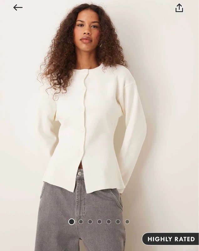 ASOS Design Knitted Structured Crew Neck Cardigan - Cream