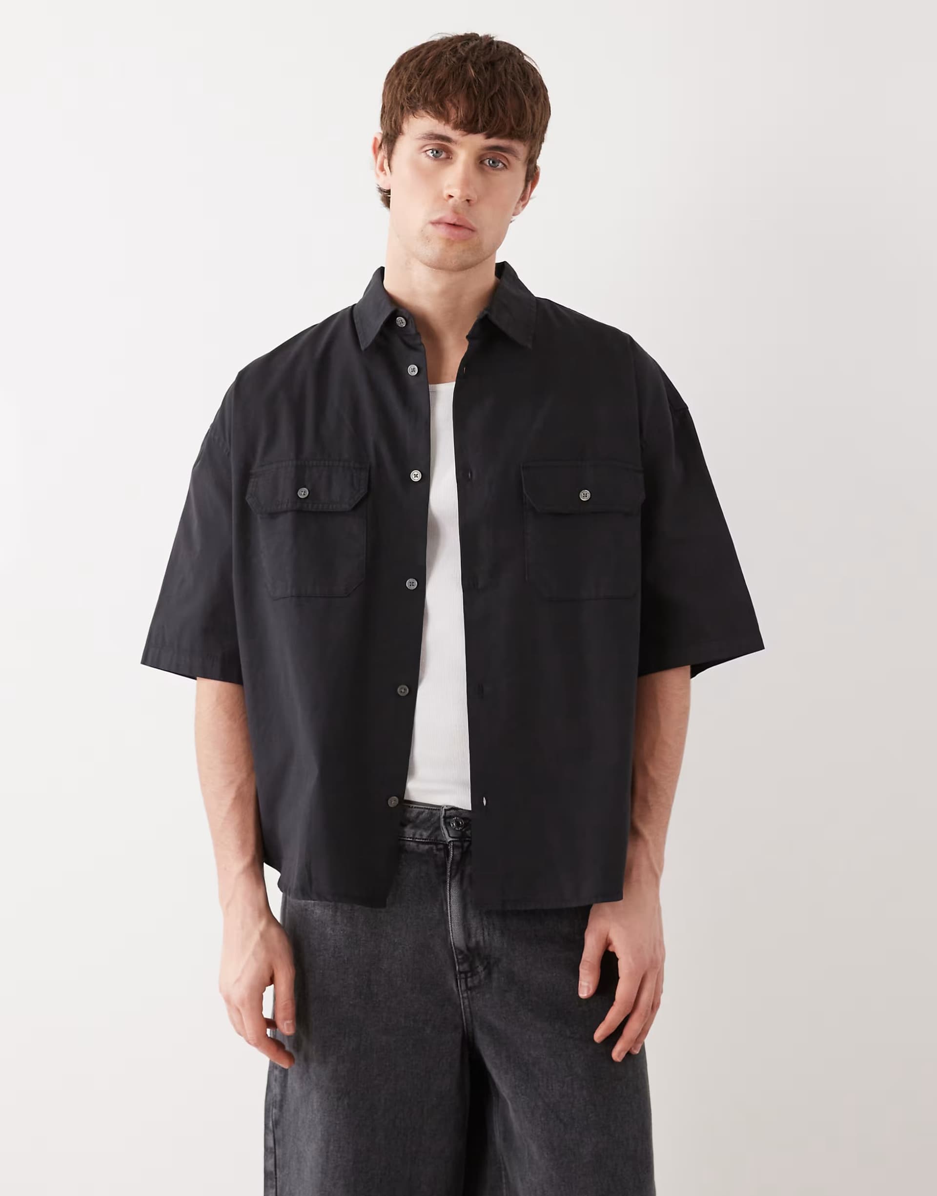 ASOS Weekday boxy short sleeve shirt in black