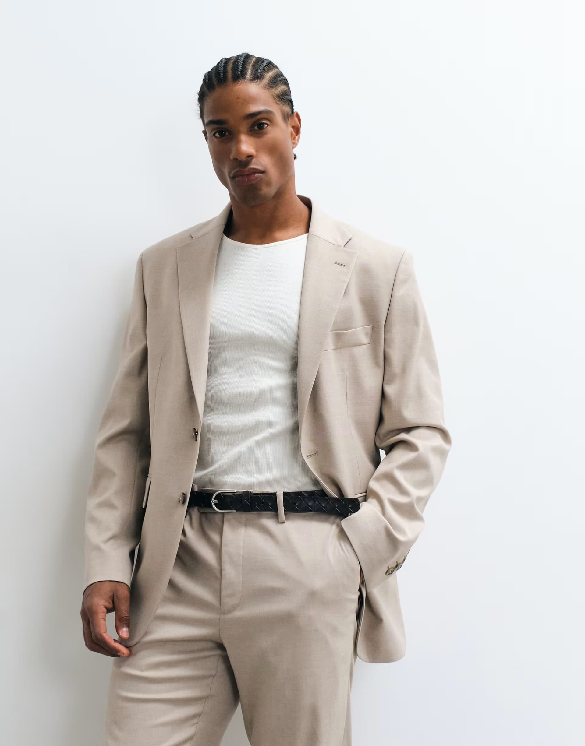 ASOS Mango Milan slim fit suit blazer co-ord ecru