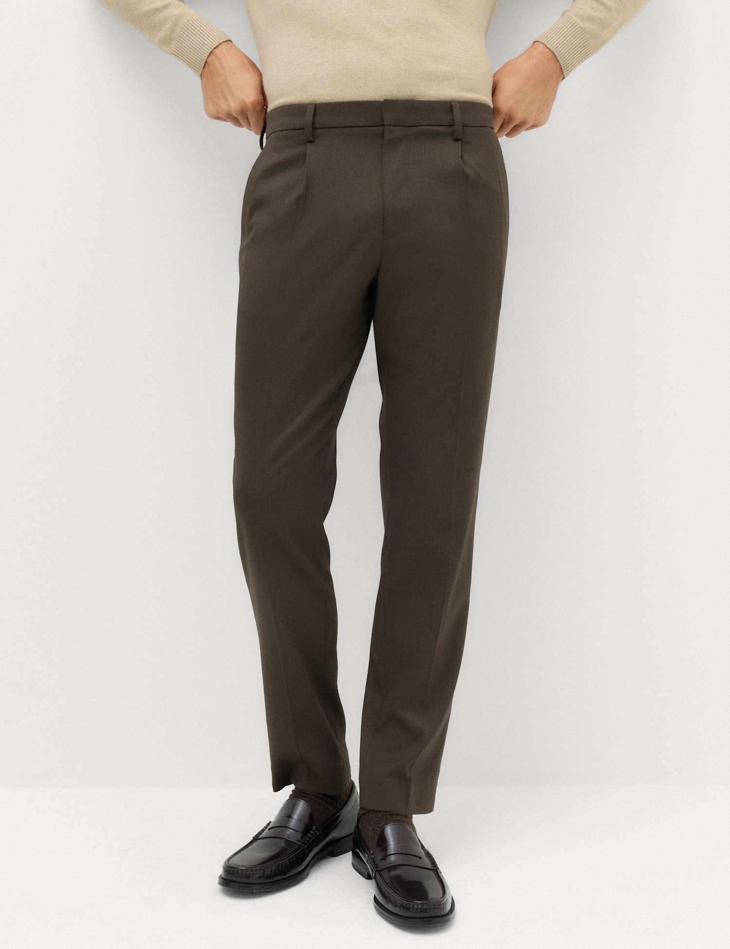 Marks & Spencer M&S Tailored Fit Stretch Smart Trousers Dark Chocolate