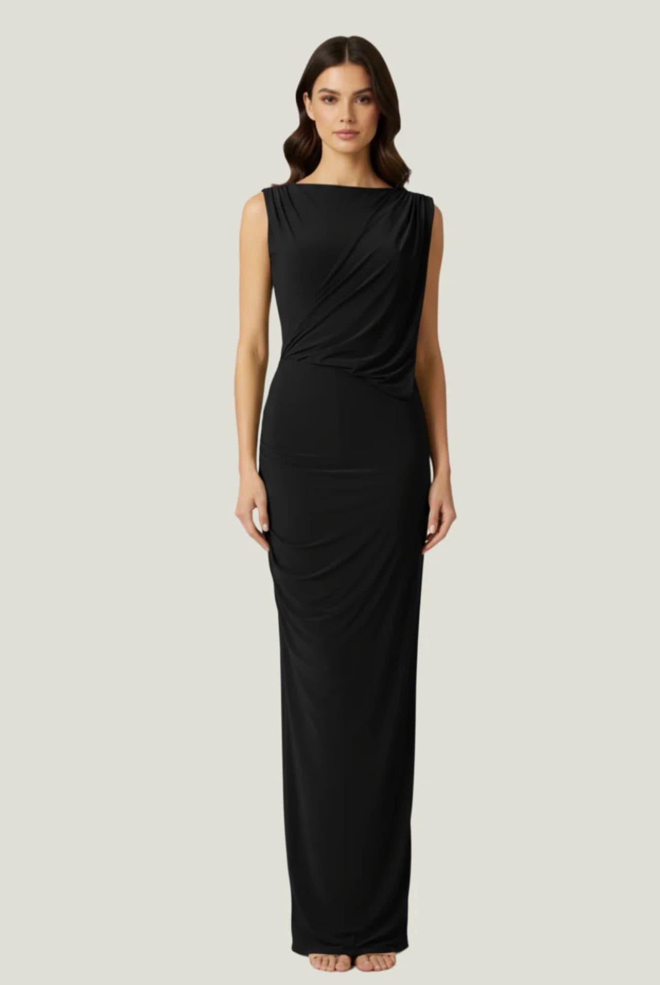 AVINCI AVINCI Women's Black Draped Formal Occasions Maxi Dress