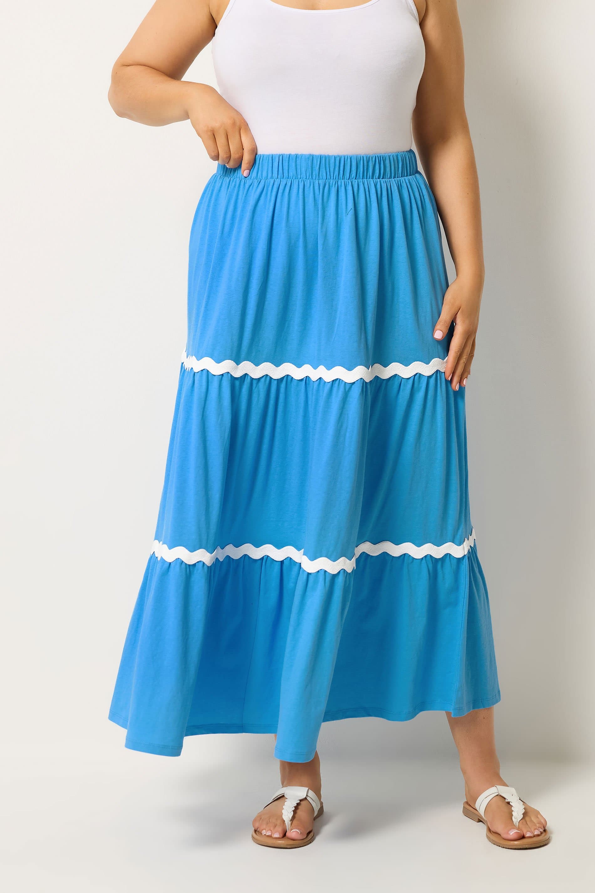 Yours Plus Size Blue Wavy Detail Tiered Maxi Skirt