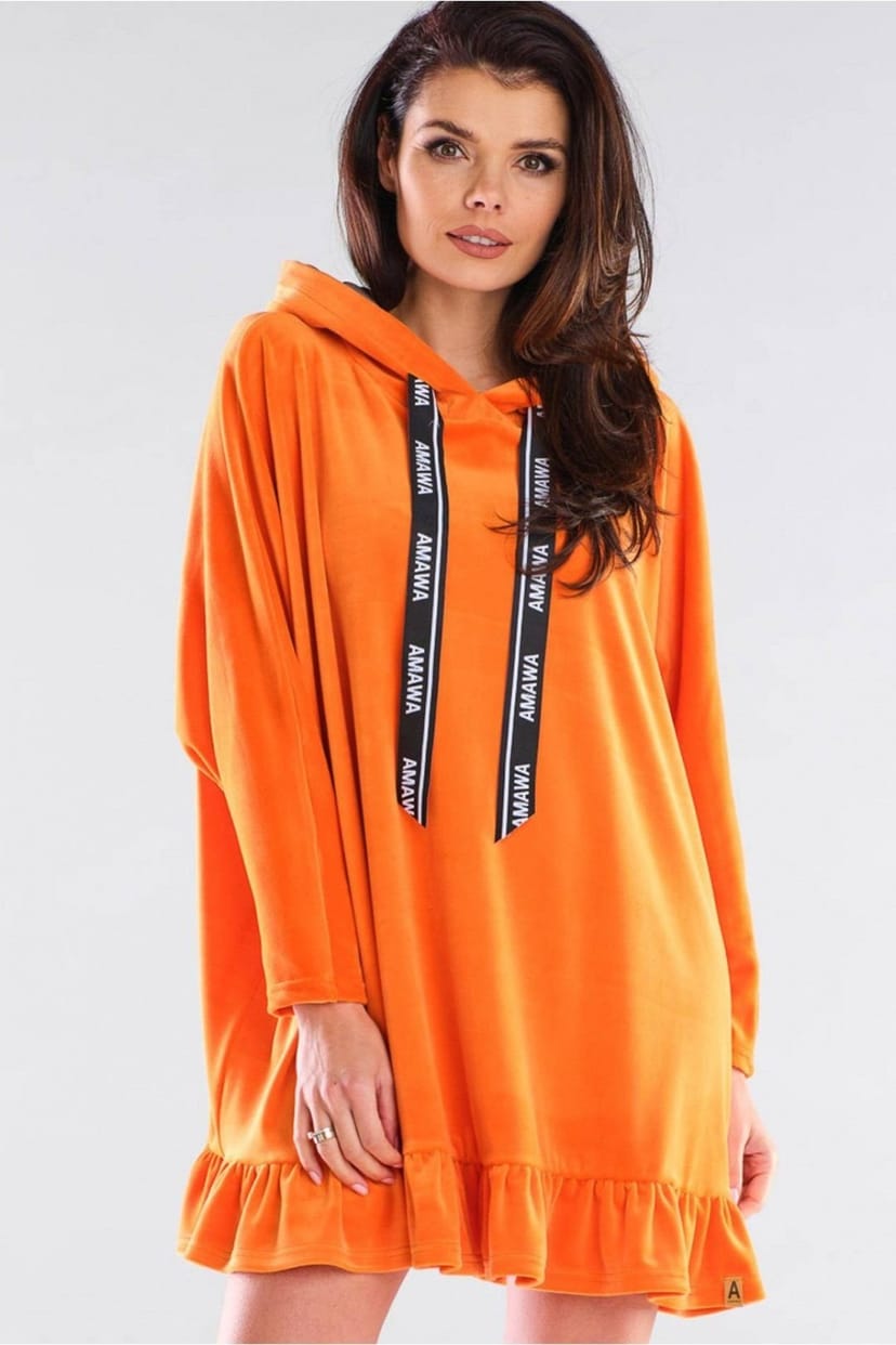 Love Lace Love Lace Women's Logo Tape Oversized Hooded Sweatshirt Dress in Orange - 1