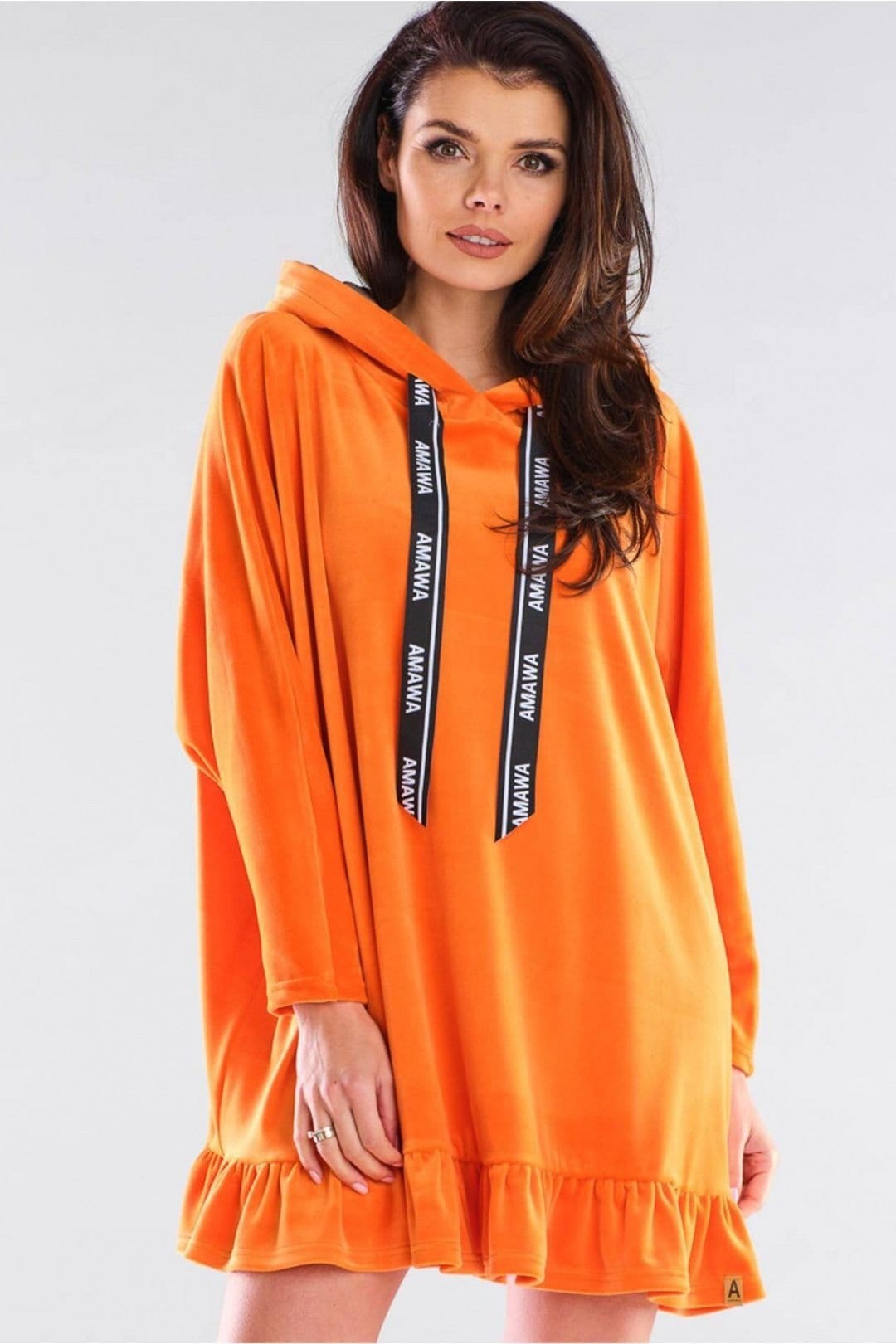Love Lace Love Lace Women's Logo Tape Oversized Hooded Sweatshirt Dress in Orange - 1