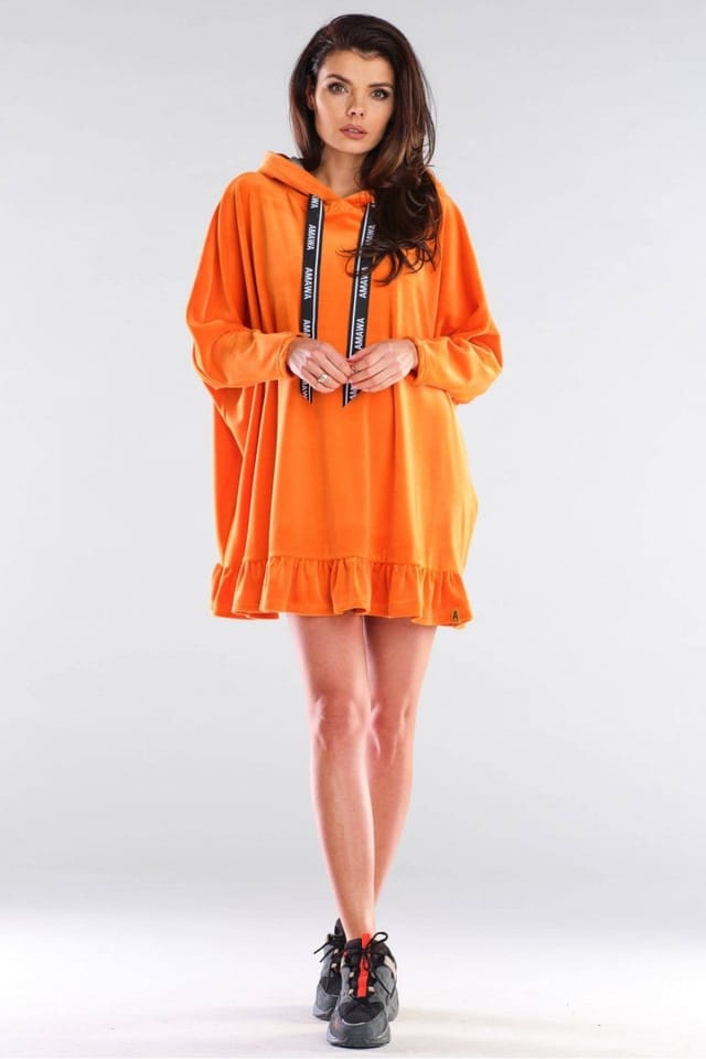 Love Lace Love Lace Women's Logo Tape Oversized Hooded Sweatshirt Dress in Orange - 2
