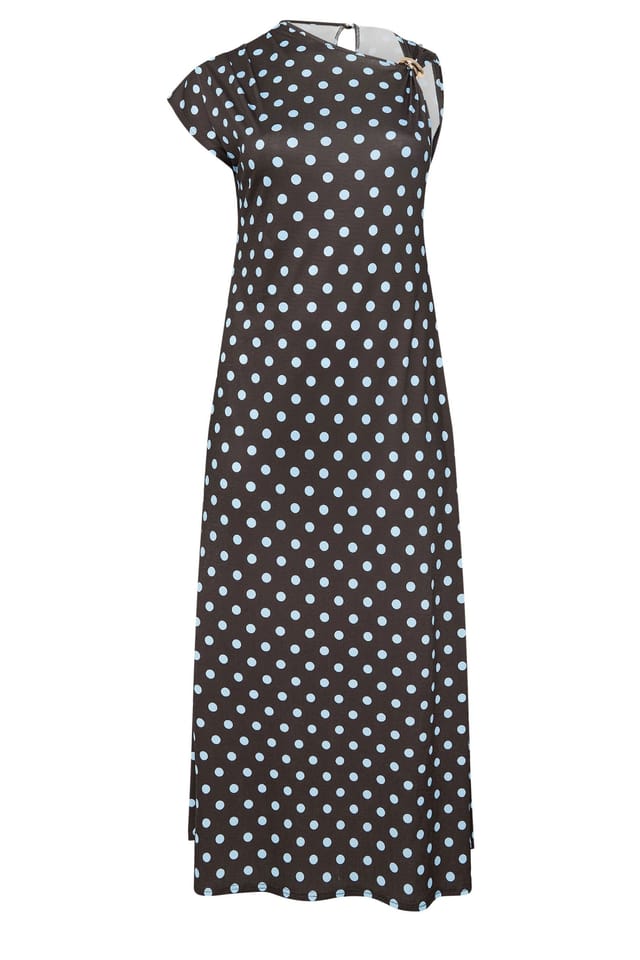 Yours Yours Women's Polka Dot Buckle Detail Maxi Dress in Chocolate - 2