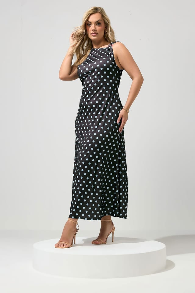 Yours Yours Women's Polka Dot Buckle Detail Maxi Dress in Chocolate - 3