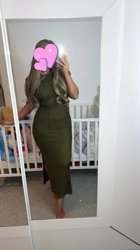 New Look Khaki Green textured ruched Bardot midi dress