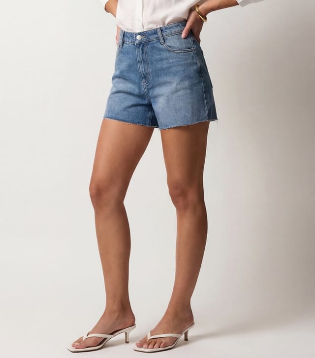 Urban Bliss Women's Blue Raw Hem Mom Shorts Urban Bliss New Look - 3