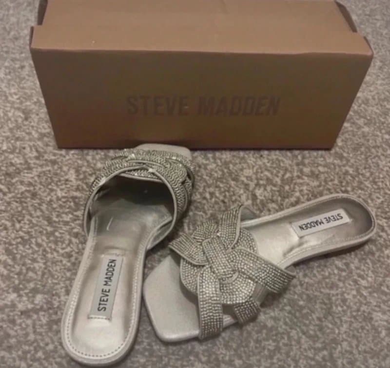 Steve Madden Steve Madden Vcay-R embellished flat sandal in silver