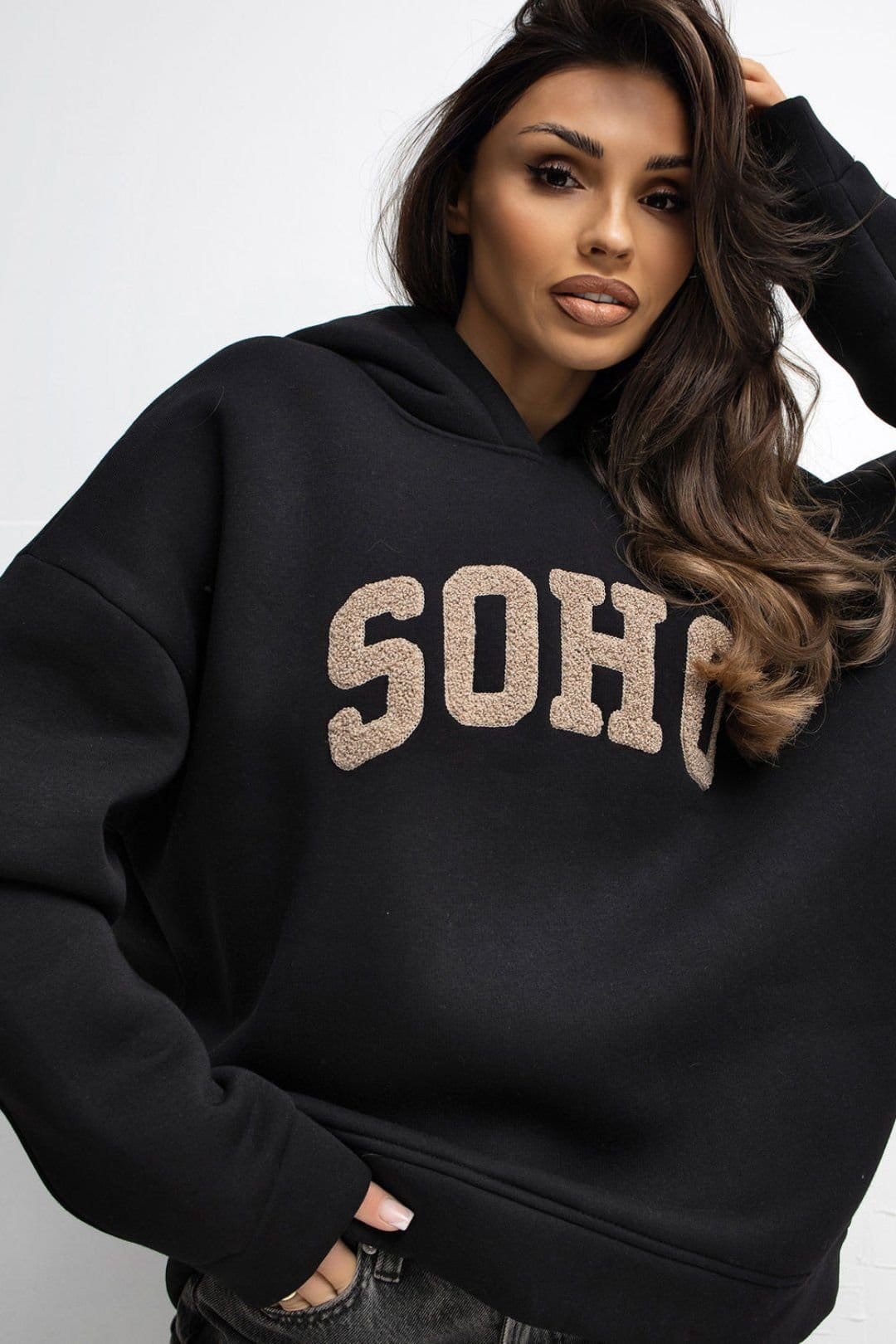 Love Lace Love Lace Women's Cotton Elastane Hooded Pullover Sweatshirt in Black - 4