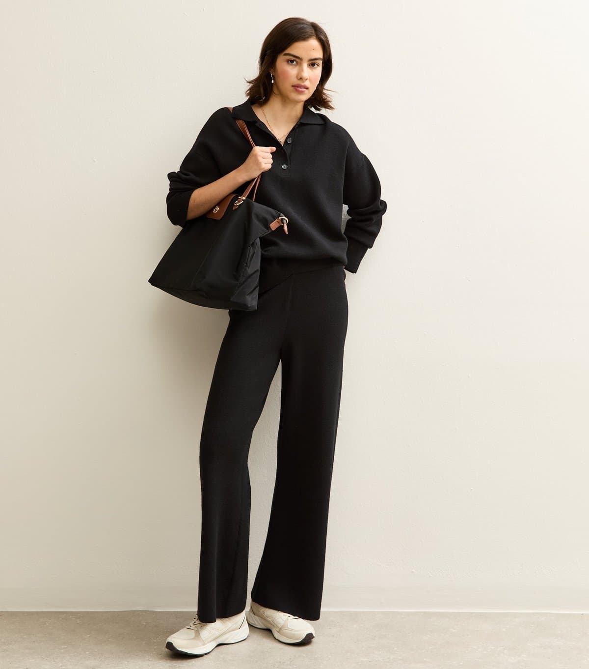 New Look Women's Black Wide Leg Compact Knit Trousers New Look
