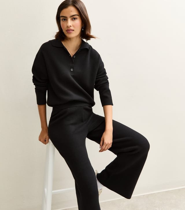 New Look Women's Black Wide Leg Compact Knit Trousers New Look - 3