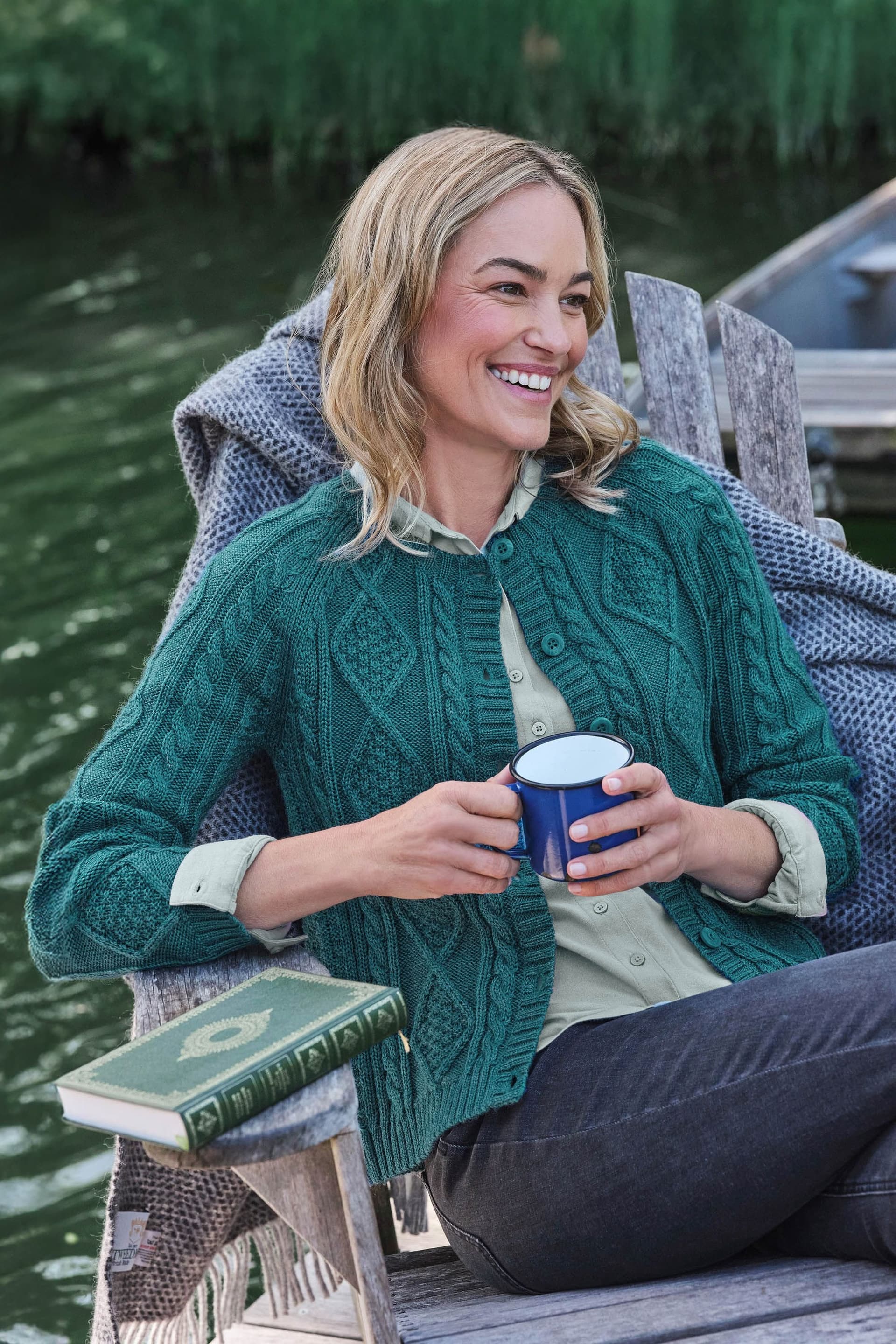 WoolOvers WoolOvers Women's Cable Button Cardigan in Teal