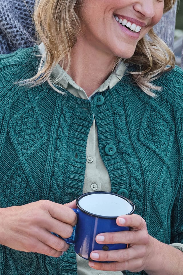 WoolOvers WoolOvers Women's Cable Button Cardigan in Teal - 2
