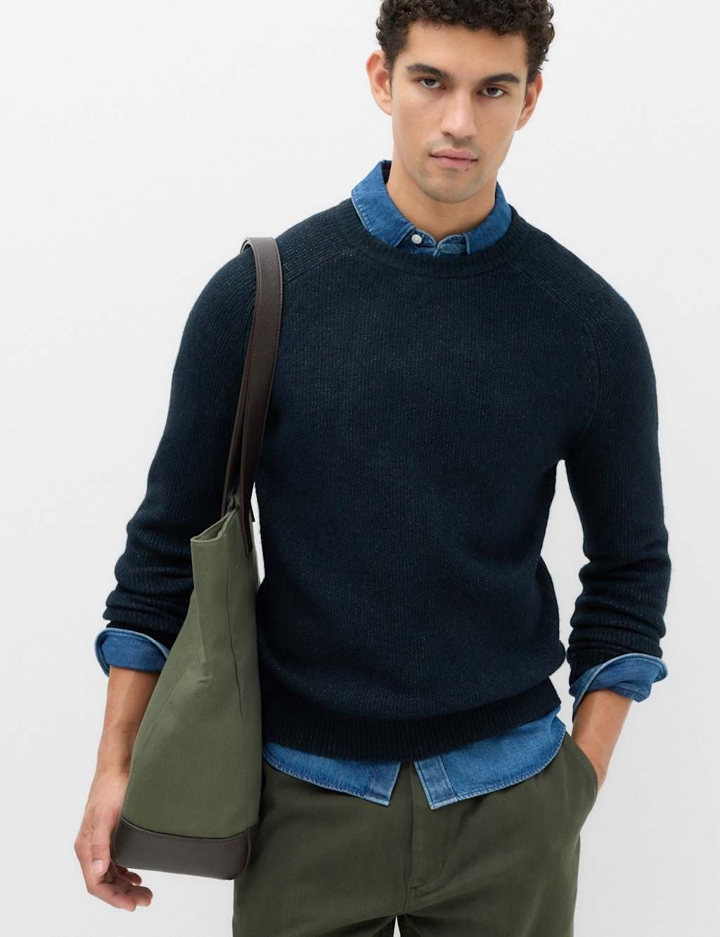 Marks & Spencer M&S Supersoft Crew Neck Jumper with Wool Navy